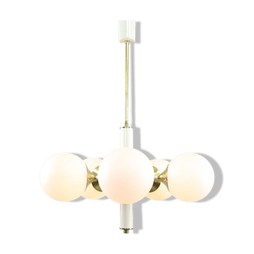 Mid-century Modern Italian Brass and Opaline Sputnik Chandelier