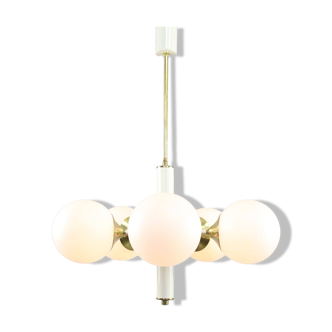 Mid-century Modern Italian Brass and Opaline Sputnik Chandelier