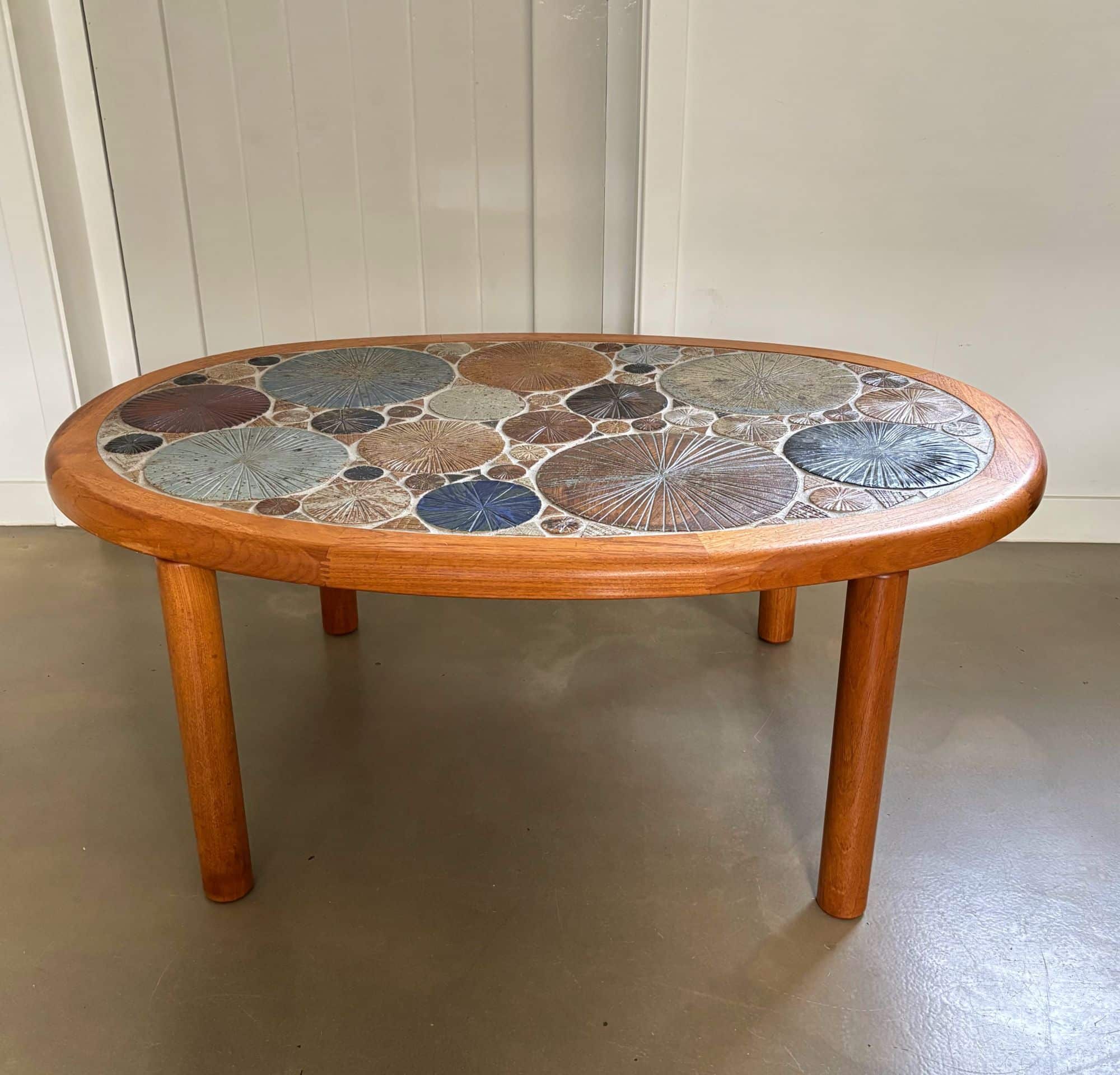 Ceramic and wooden side or coffee table, Tue Poulsen for Haslev, Denmark, 1960s