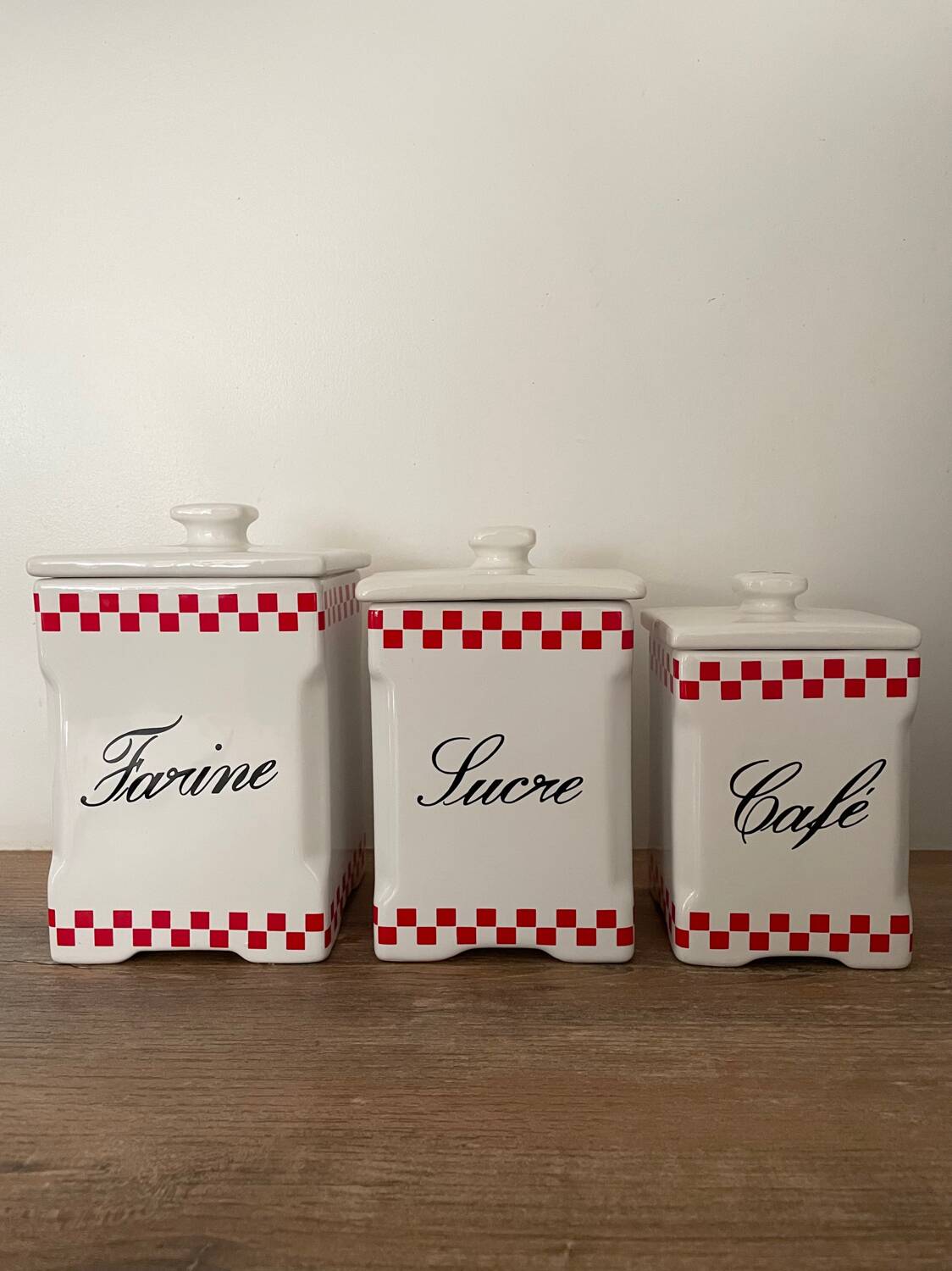 Pots of flour, sugar, coffee