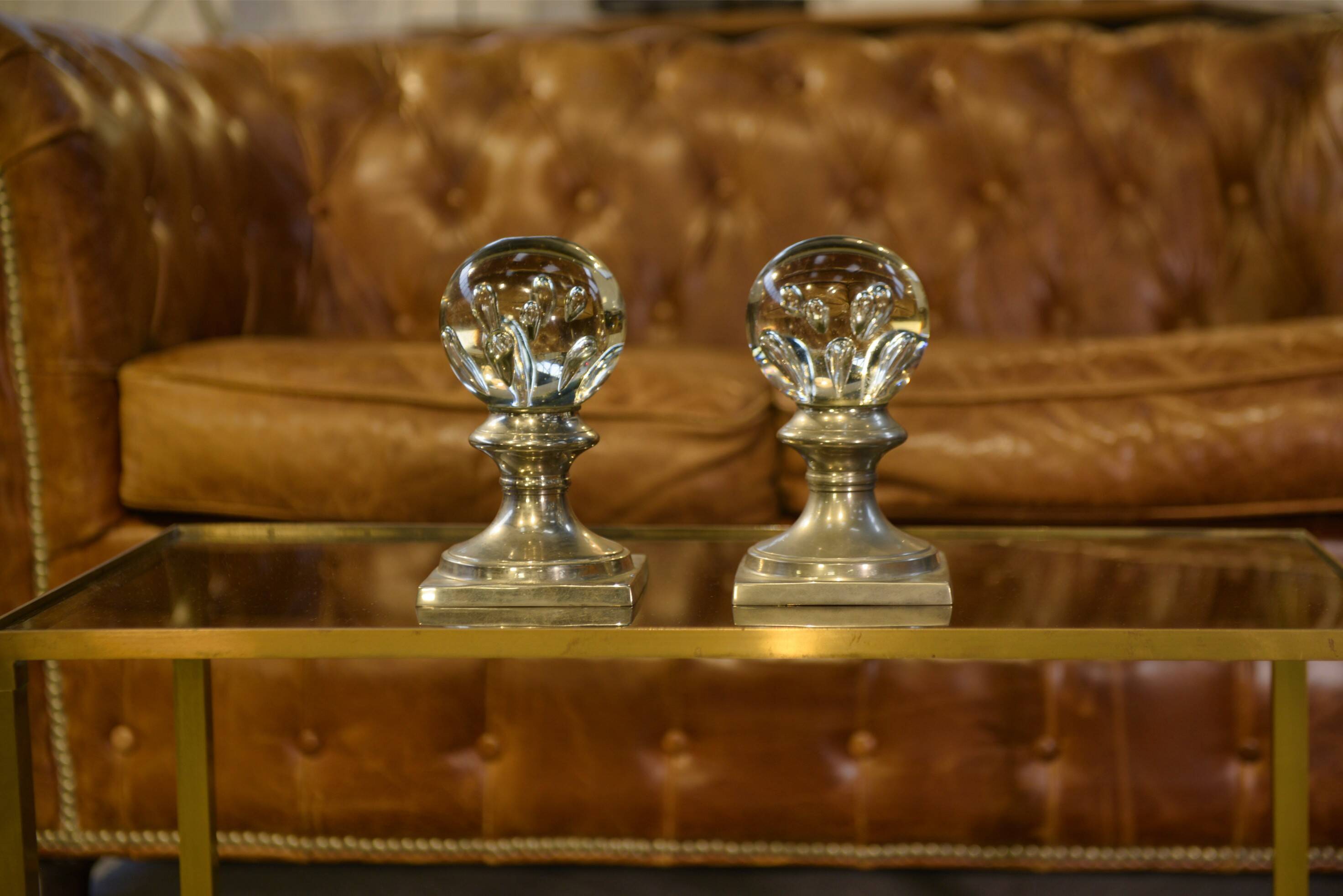 Paire de boules décoratives/boules d’escalier en verre de Murano 1970’s