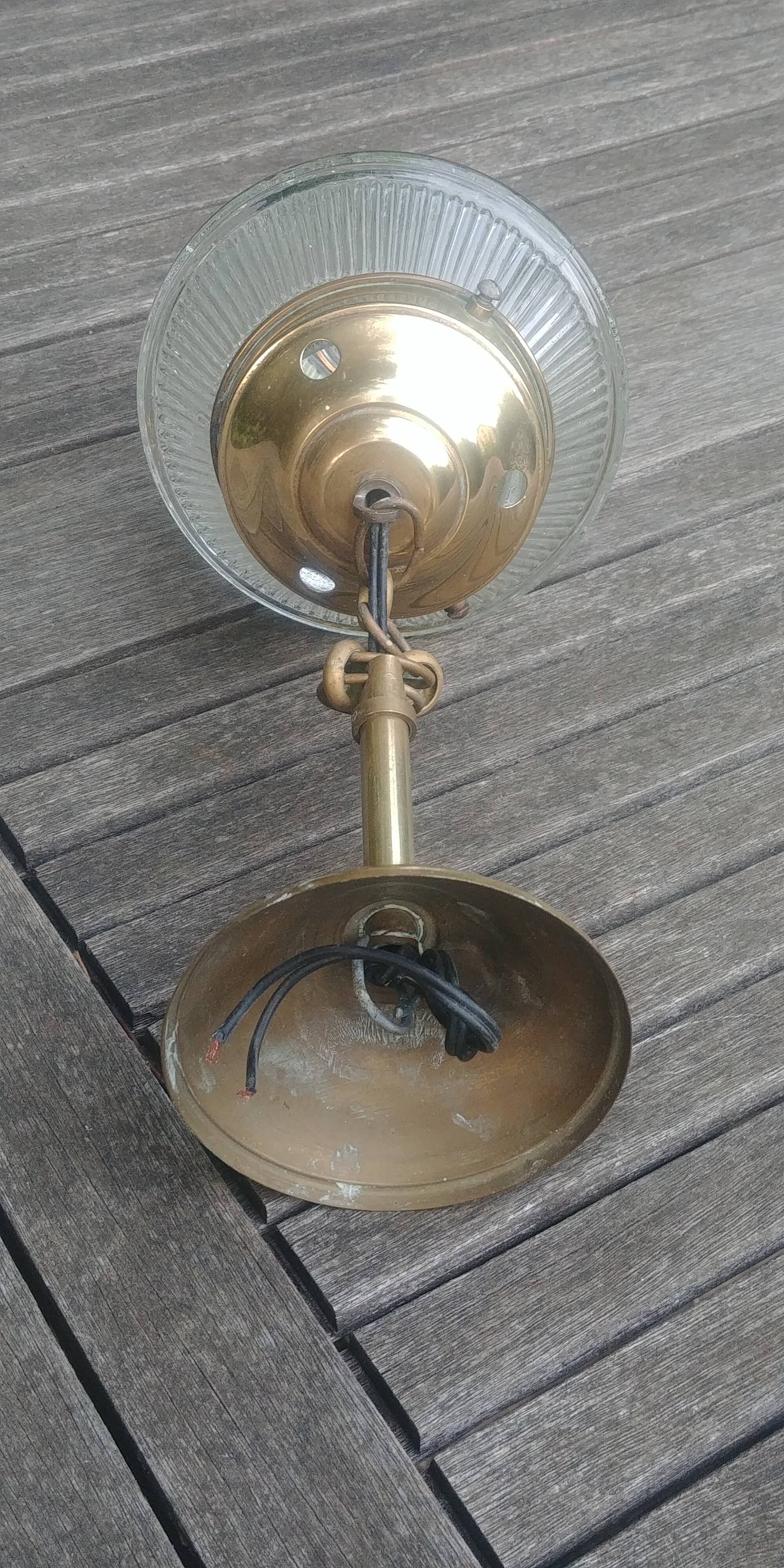 Art Deco style glass and brass pendant from the 20s/30s in water green color