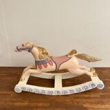 Hand-painted antique rocking horse – pastel nursery decor, heirloom toy