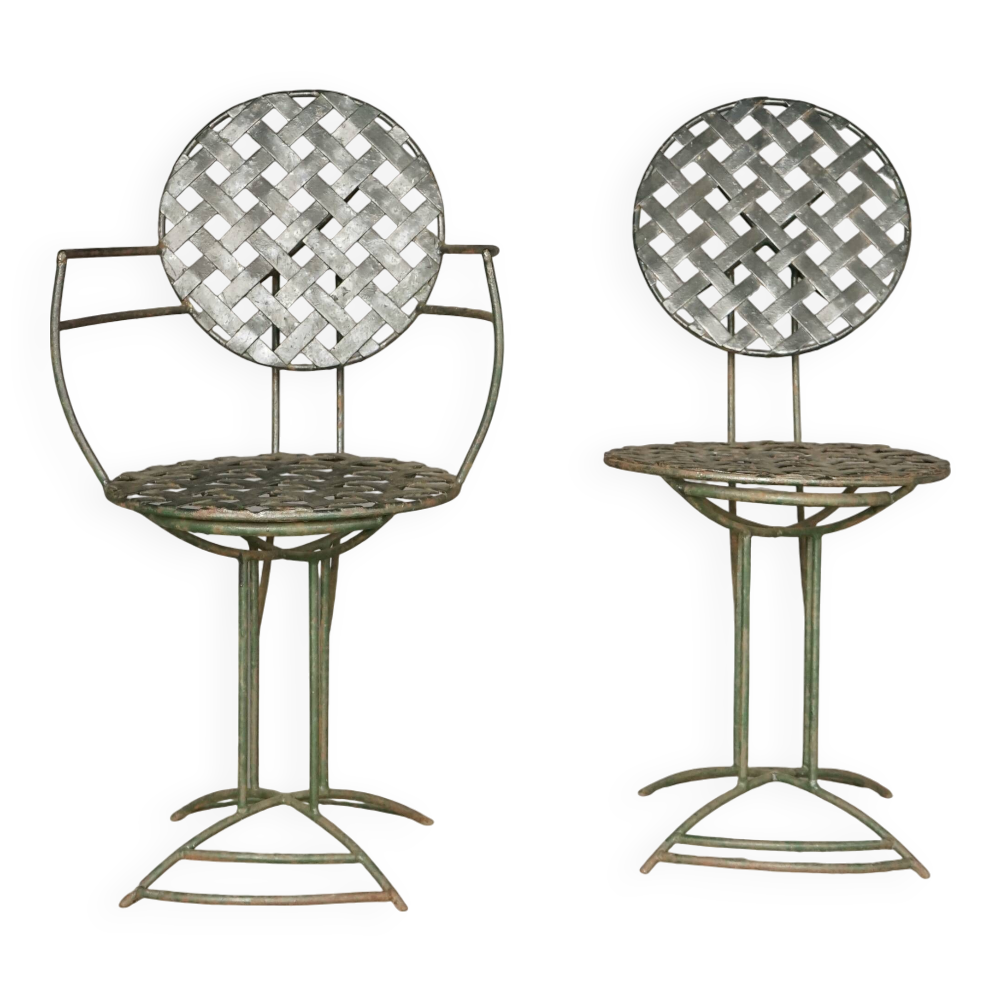 Chaises de jardin modernistes en acier. Années 1960. Lot de 2.