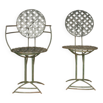 Chaises de jardin modernistes en acier. Années 1960. Lot de 2.