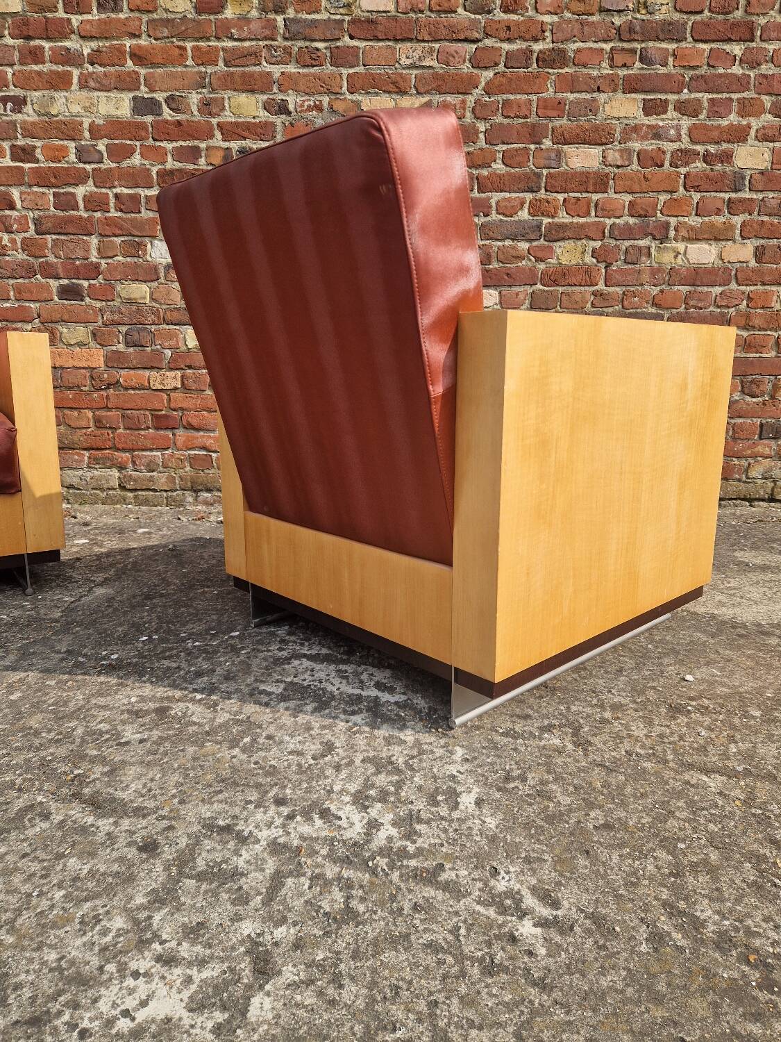 Pair of Art Deco style lemon veneer armchairs, 1970s