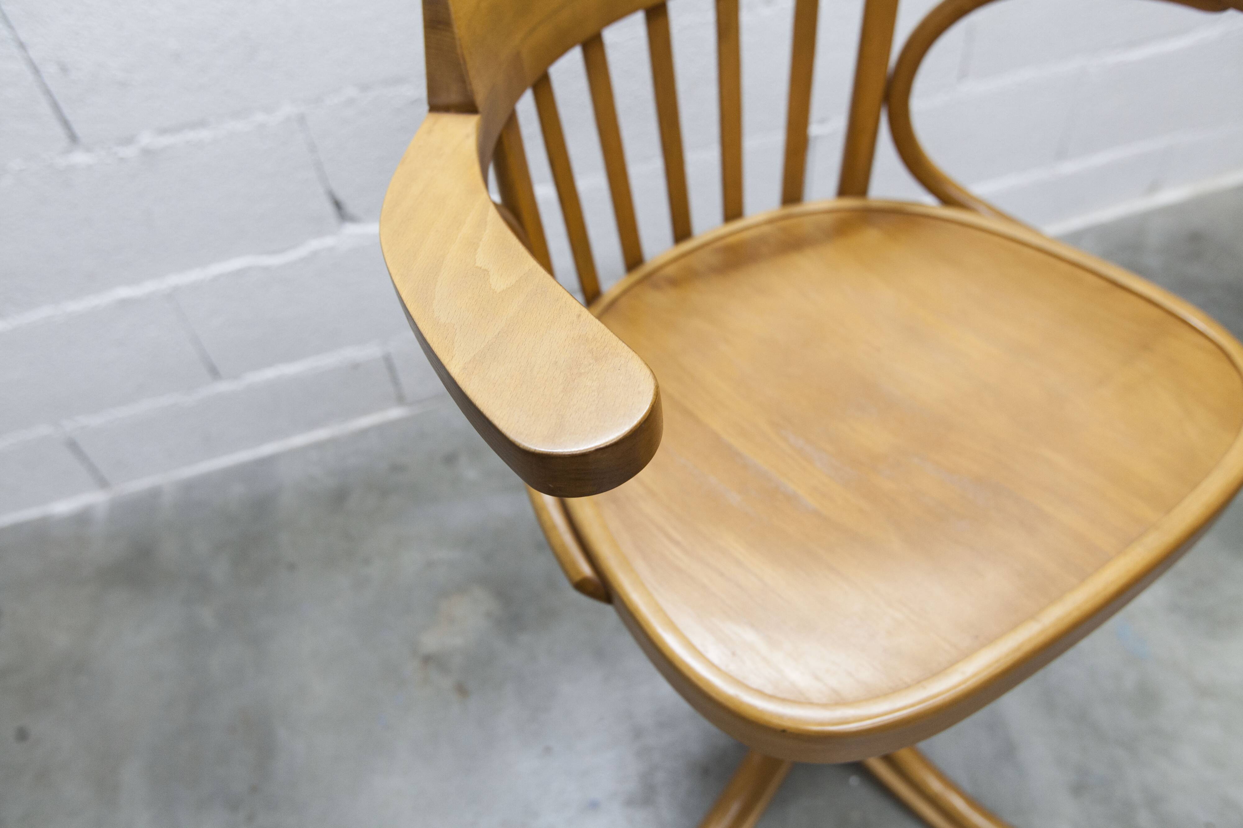 Scandinavian 1960s curved wood swivel office chair