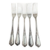 5 silver-plated metal forks with the Ercuis hallmark.