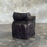 Stool, tabouret or low Japanese-style armchair in brutalist monoxyle radica.