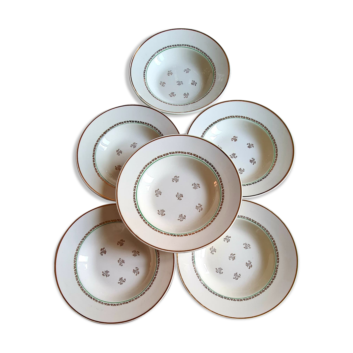Ensemble  de 6 assiettes creuses ancienne faïence de Gien
