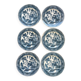 6 antique Blue Willow dessert plates