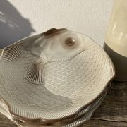 6 flat plates fish in beige ceramic Salins les bains