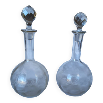 1 set of 2 antique crystal wine decanters