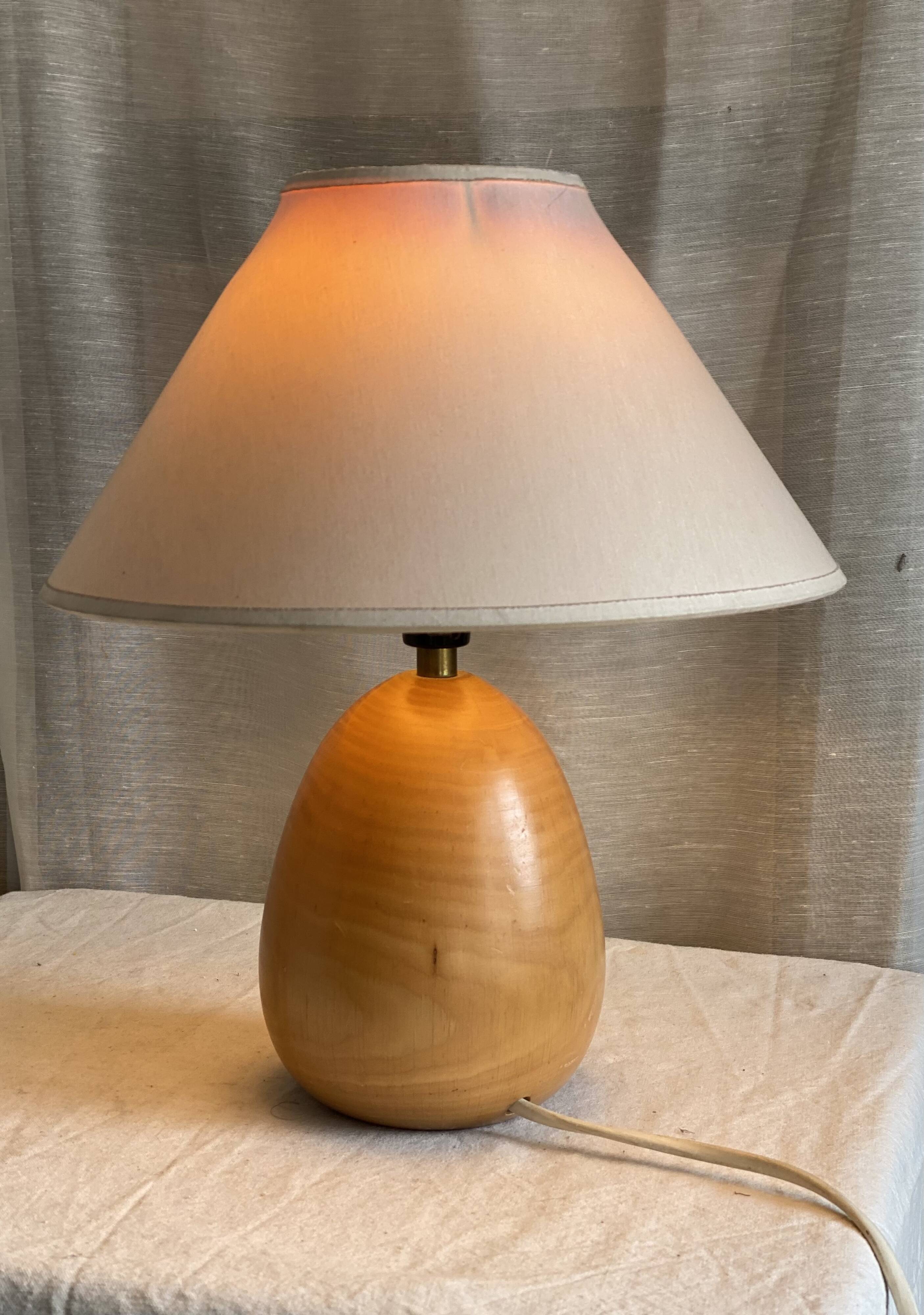 Vintage turned wooden lamp 1970