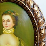 Large domed medallion portrait painting oil on wood Florentine style vintage