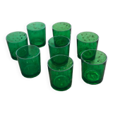 8 glasses of water or wine, straight, in green glass, cups, stamps chantovent vin de pays france