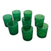 8 glasses of water or wine, straight, in green glass, cups, stamps chantovent vin de pays france