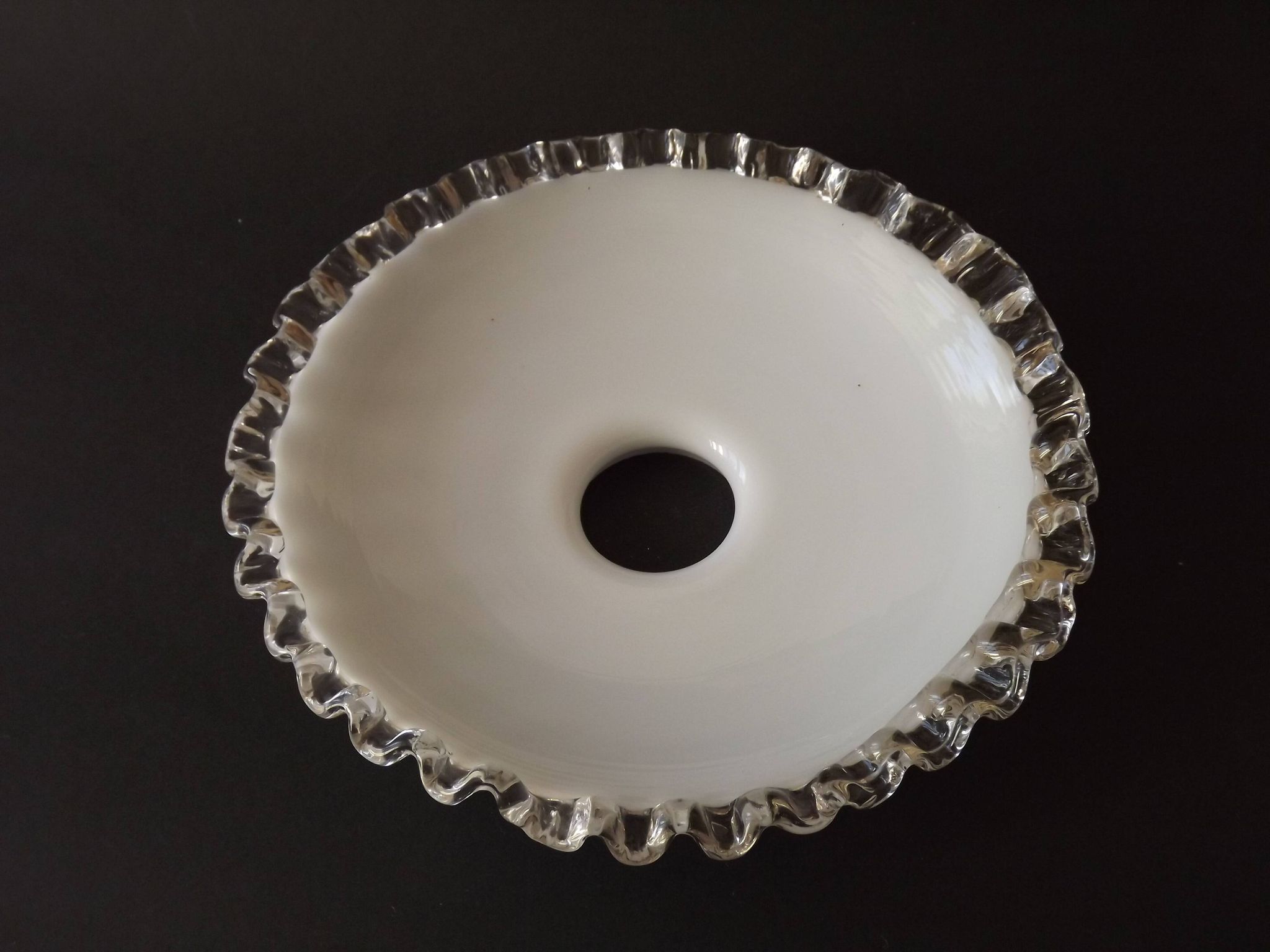 Vintage French Opaline Glass Pendant Light Shade - Frilled Clear Glass Edge