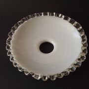 Vintage French Opaline Glass Pendant Light Shade - Frilled Clear Glass Edge
