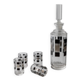 Ensemble de liqueur Art Déco vintage Karl Palda – Verre cristal transparent avec détails en argent, 1 carafe + 4 verres