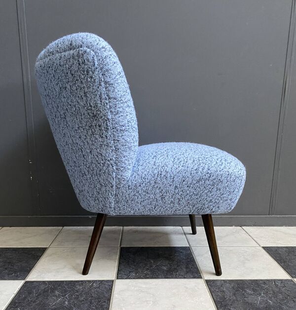 Fauteuil cocktail en laine bleue années 60