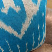Vintage Silk Ikat Square Cushion Cover, Sky Blue White Arch Medallion 16x16
