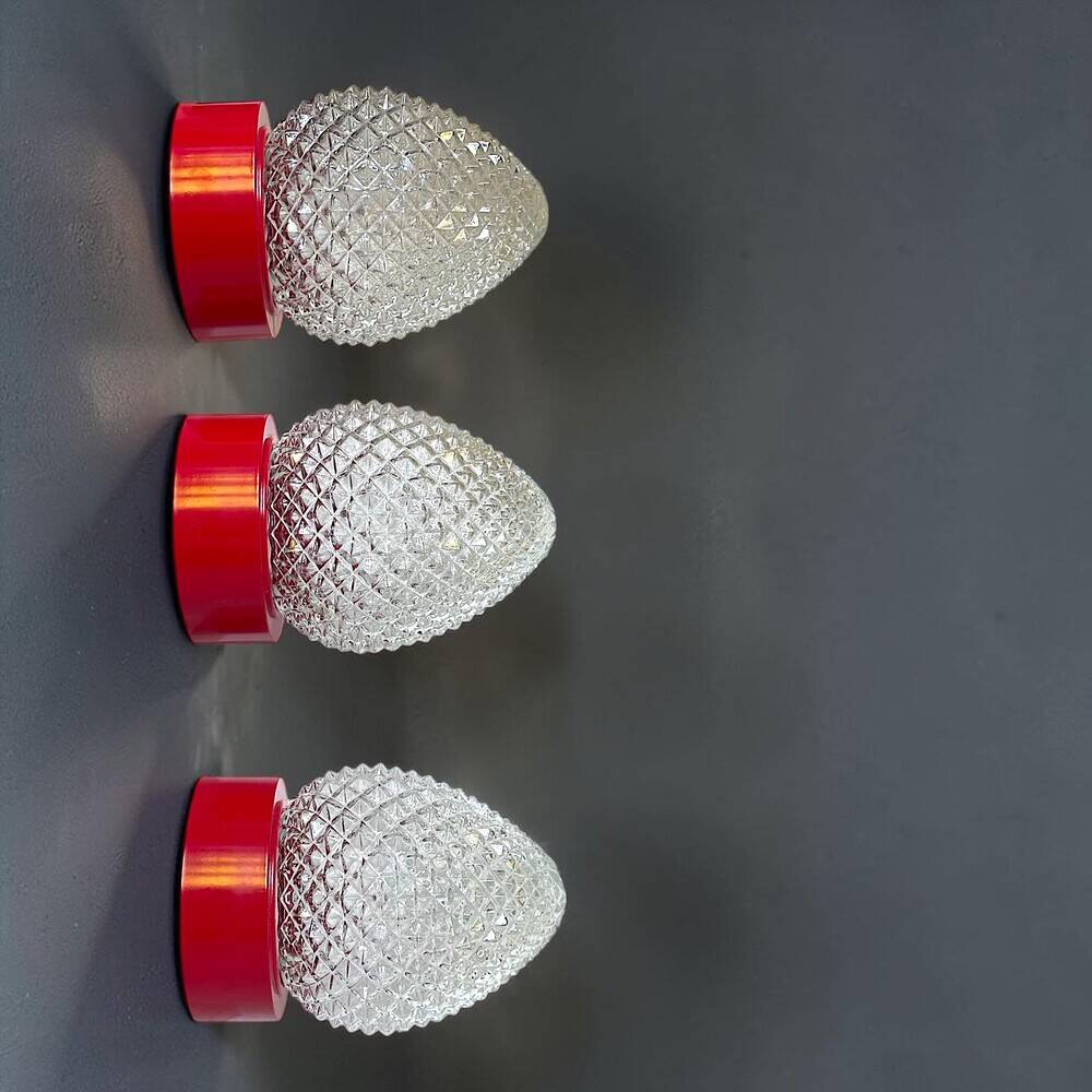 Set of 3 Italian red glass wall sconce lamps