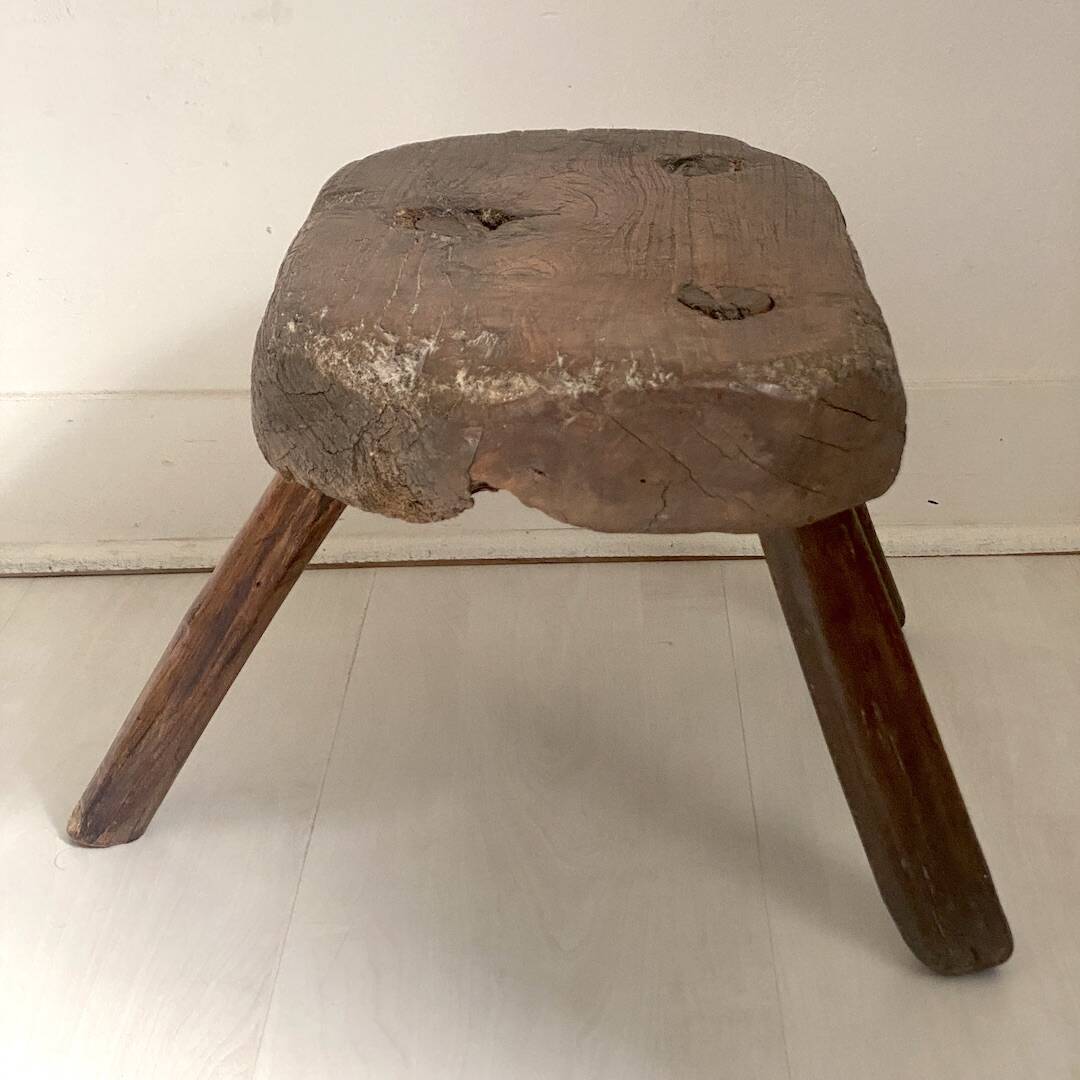 Brutalist Tripod Foot Stool Solid Wood