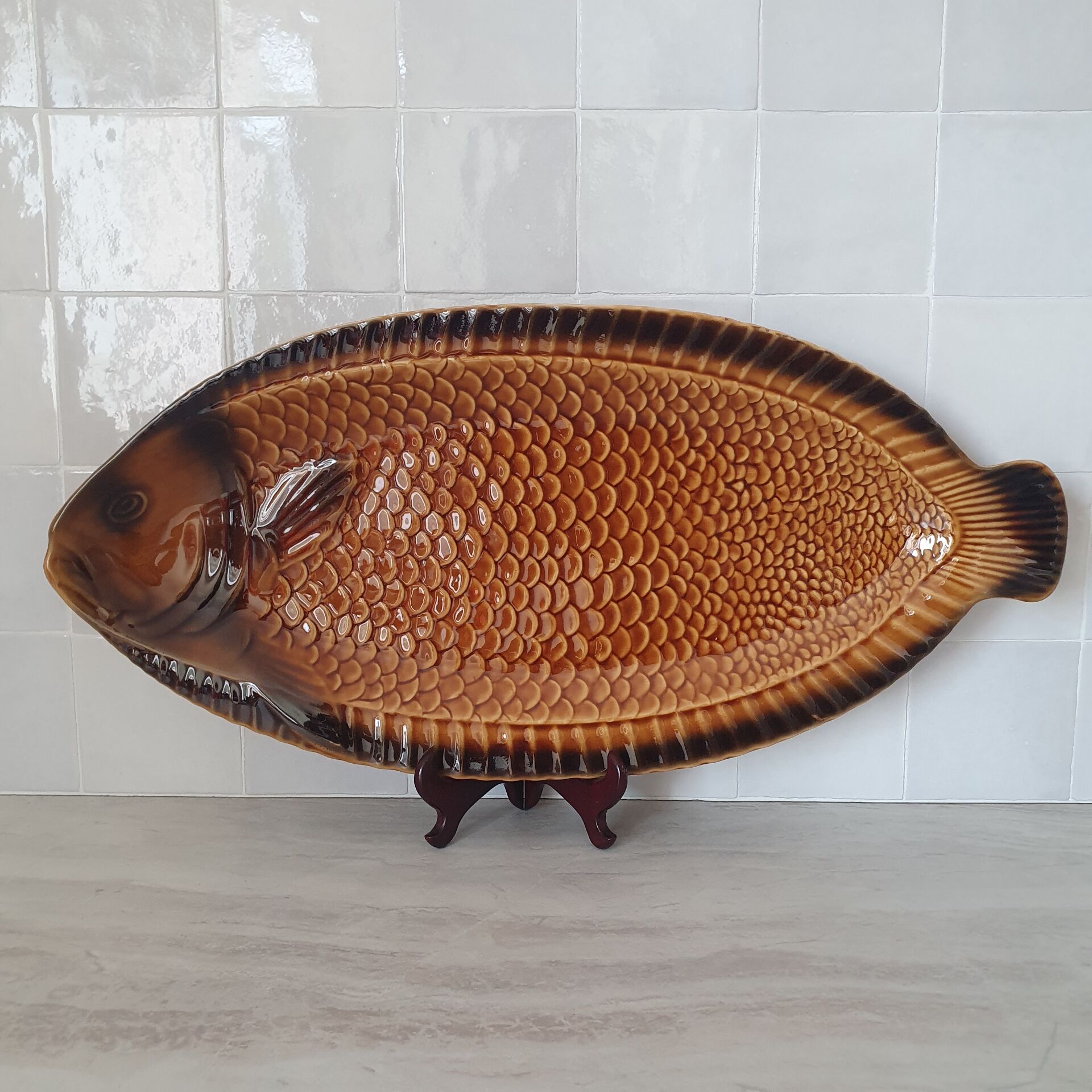 Sarreguemines / Large fish-shaped serving platter in Barbo ceramic
