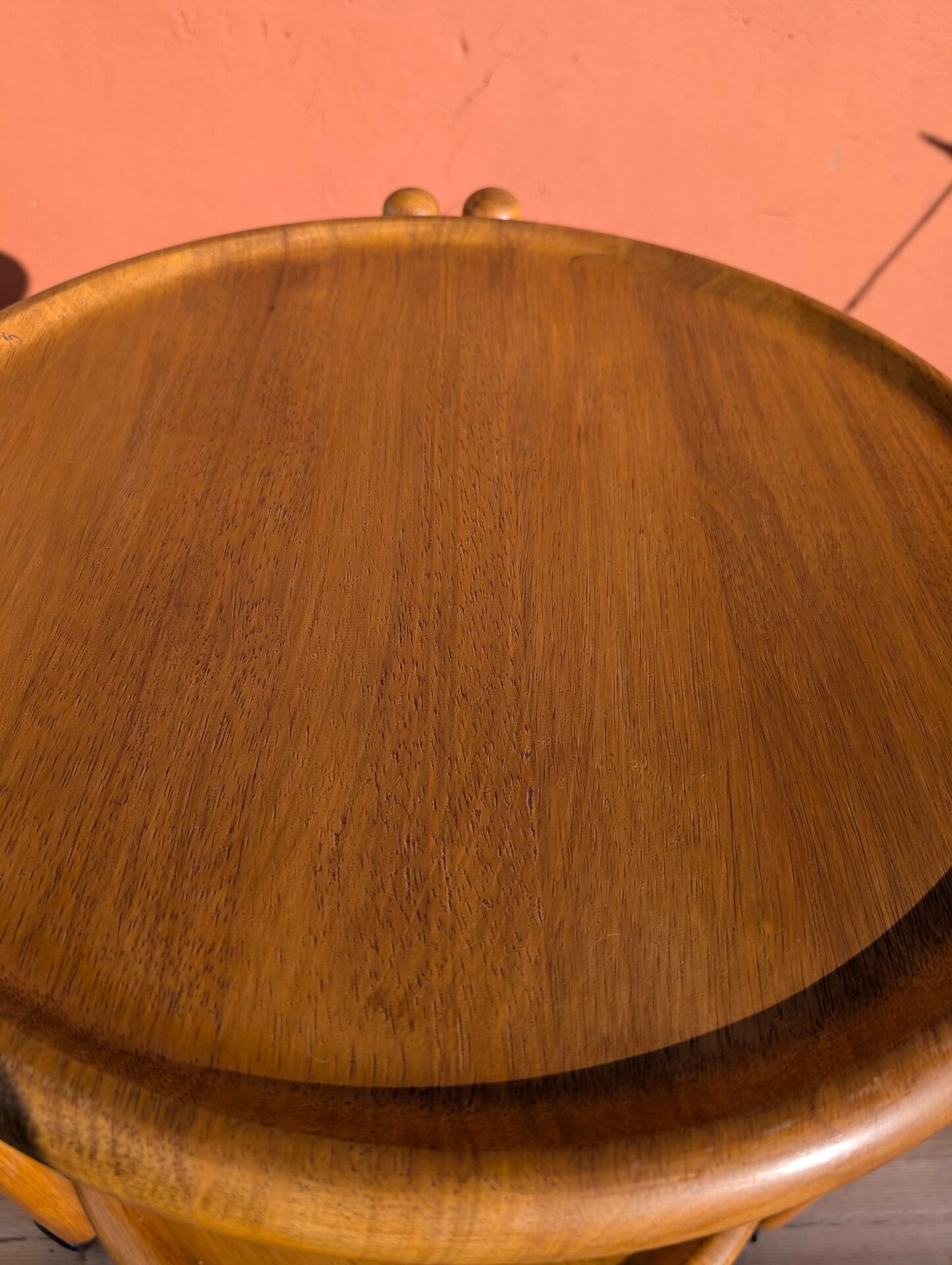 Side table with 2 trays on wheels, foldable, light wood (beech)