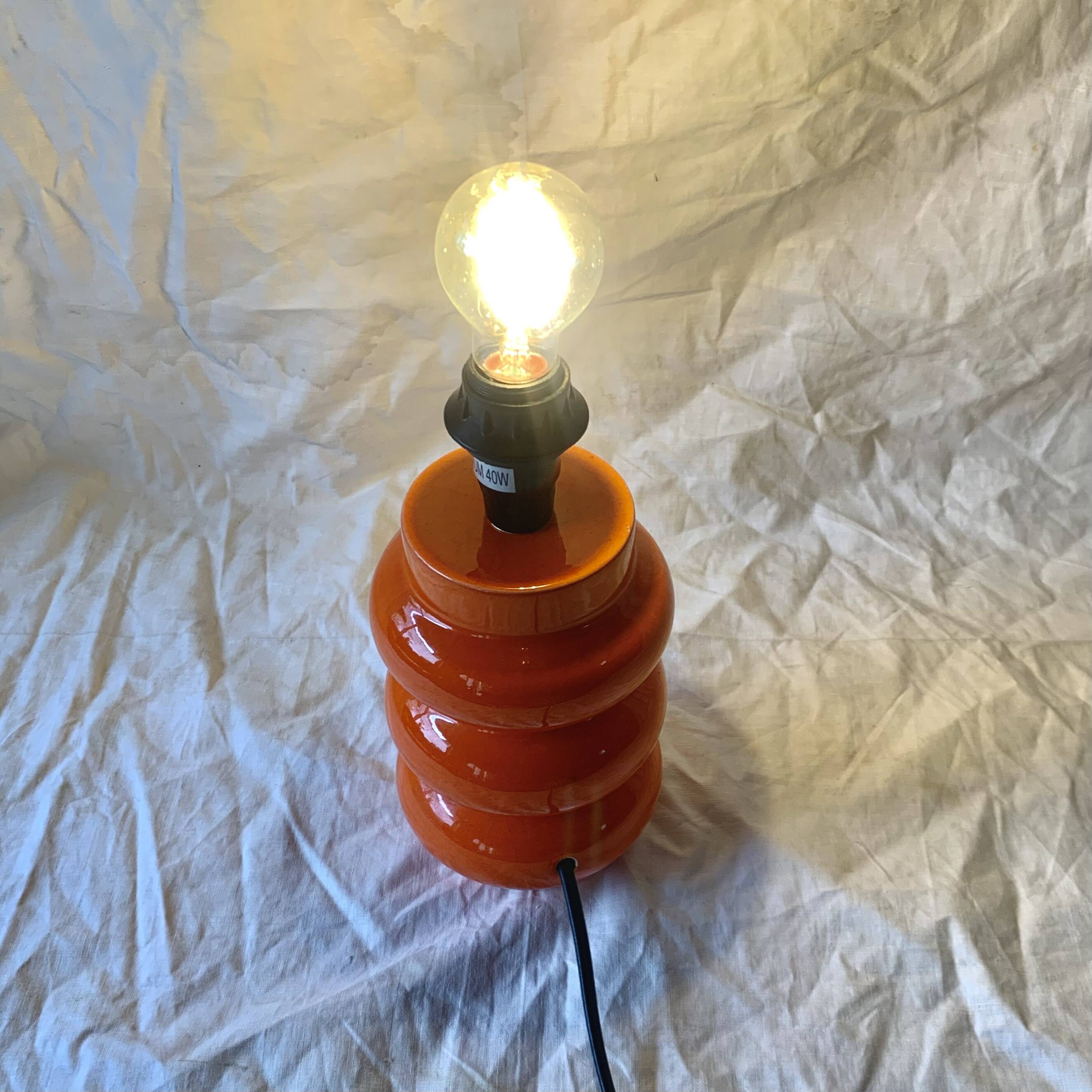Orange glazed ceramic lamp base - 1970s