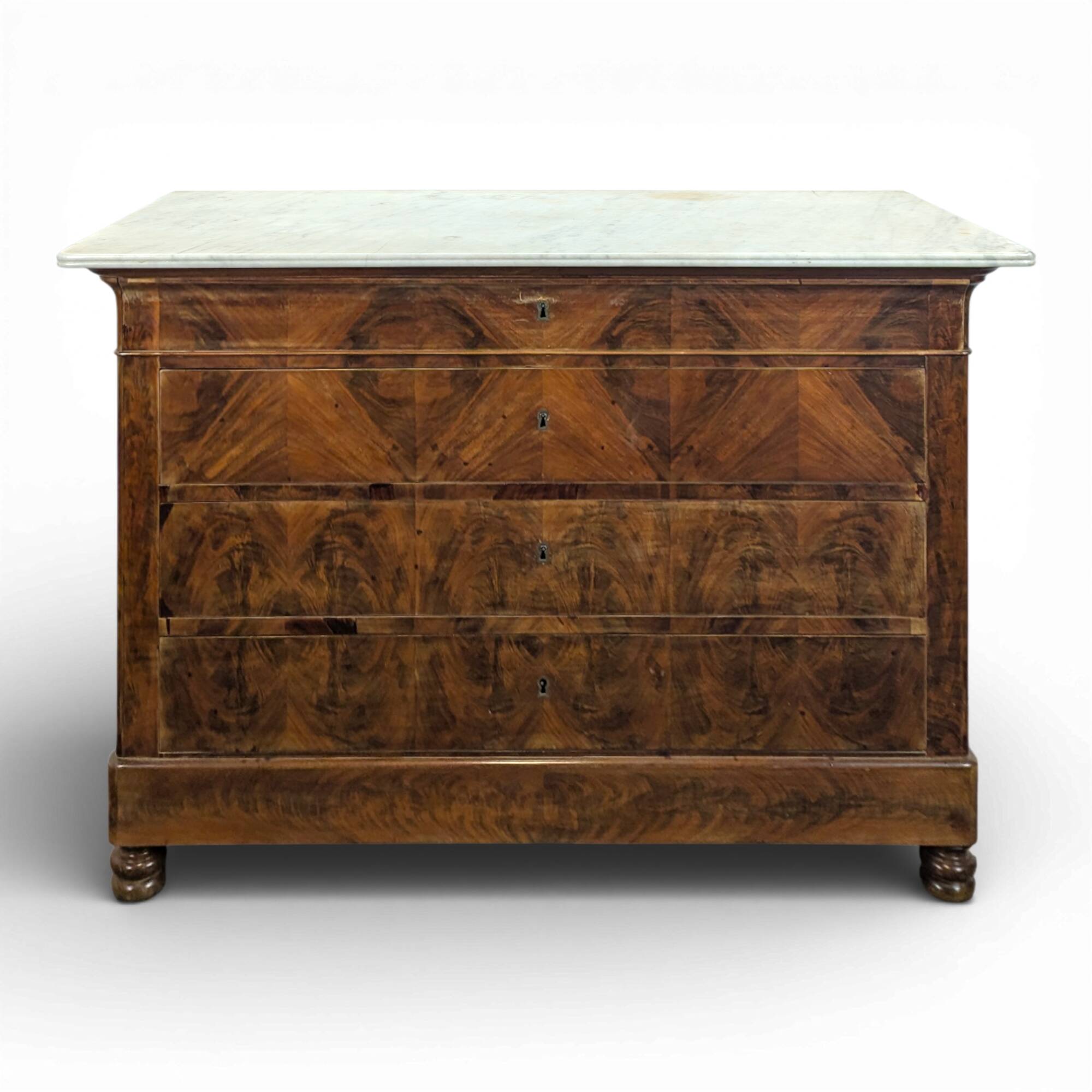 Commode Louis Philippe en Acajou flammé marbre de Carrare