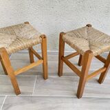 Vintage wood and straw stool