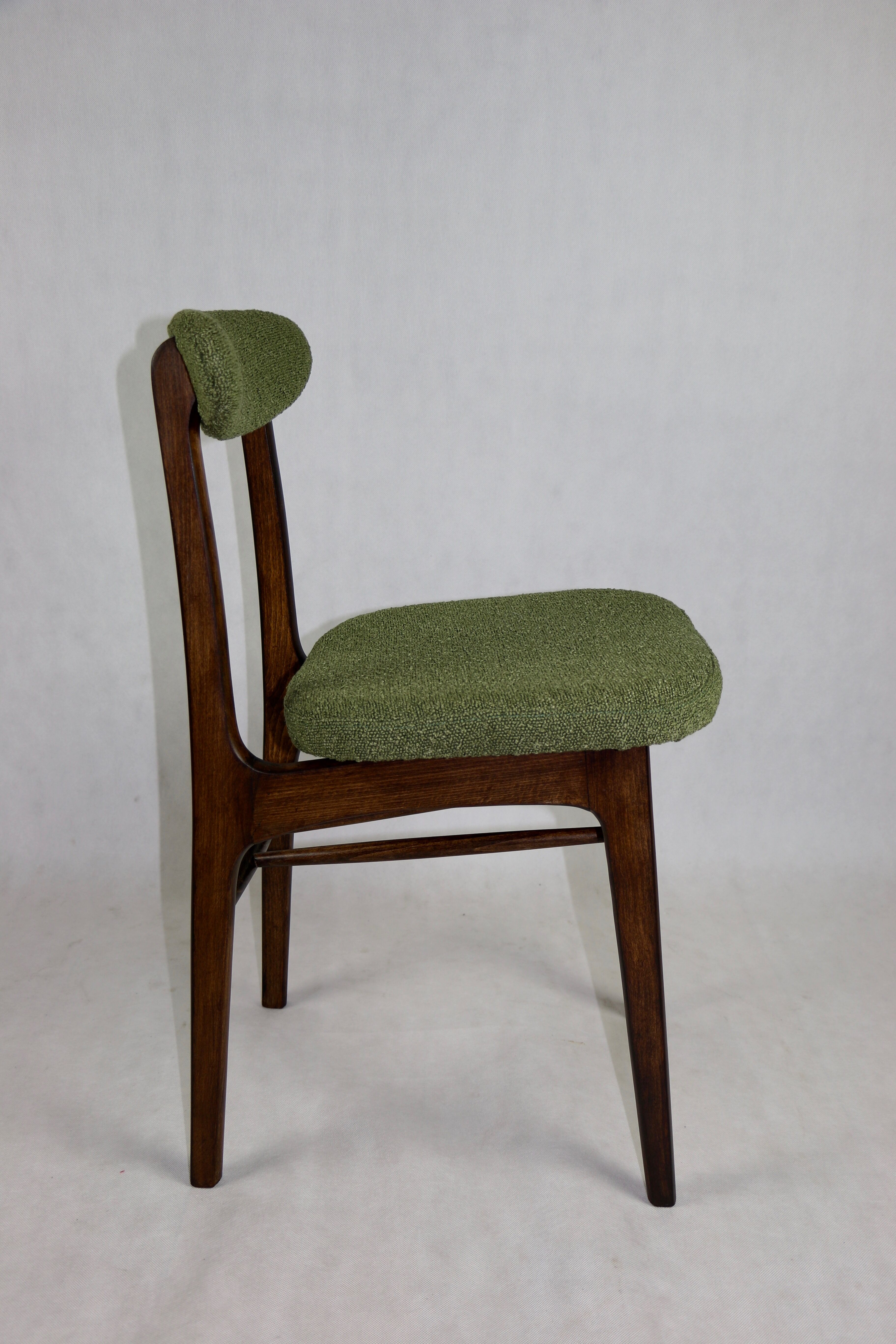 Green olive boucle dining chair from rajmund halas, 1970s,