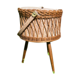 Former tripod tripod tailor in Rotin wood and retro fabric Old tripod worker Rattan