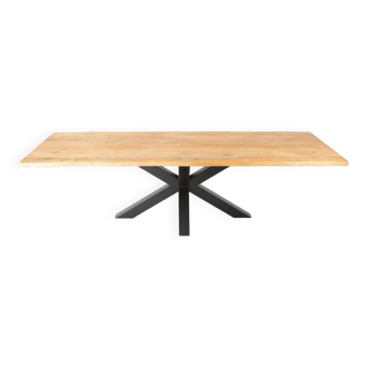 Solid oak table and central black metal legs - 300 x 100 cm