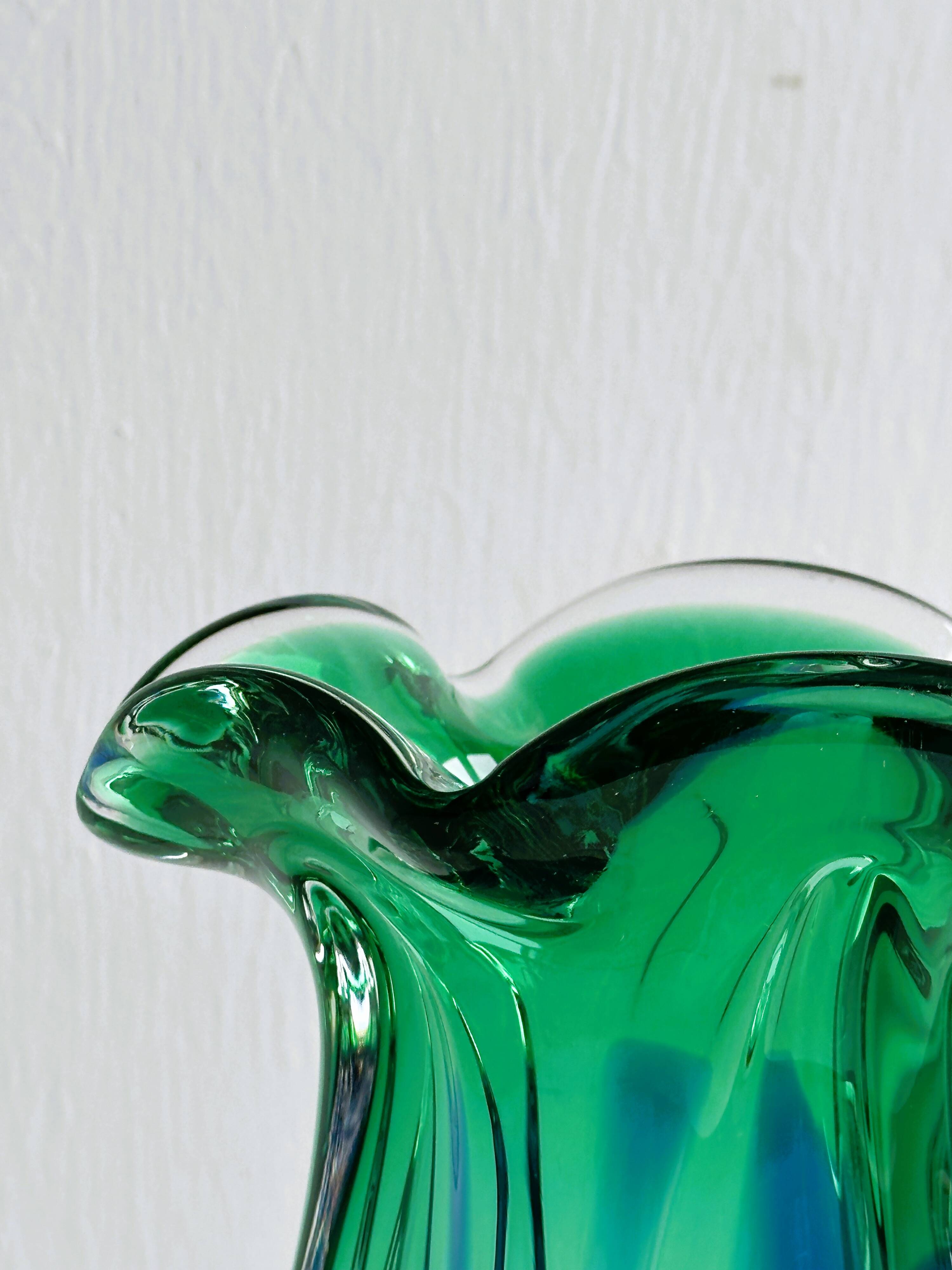 Murano style blue and green blown glass vase