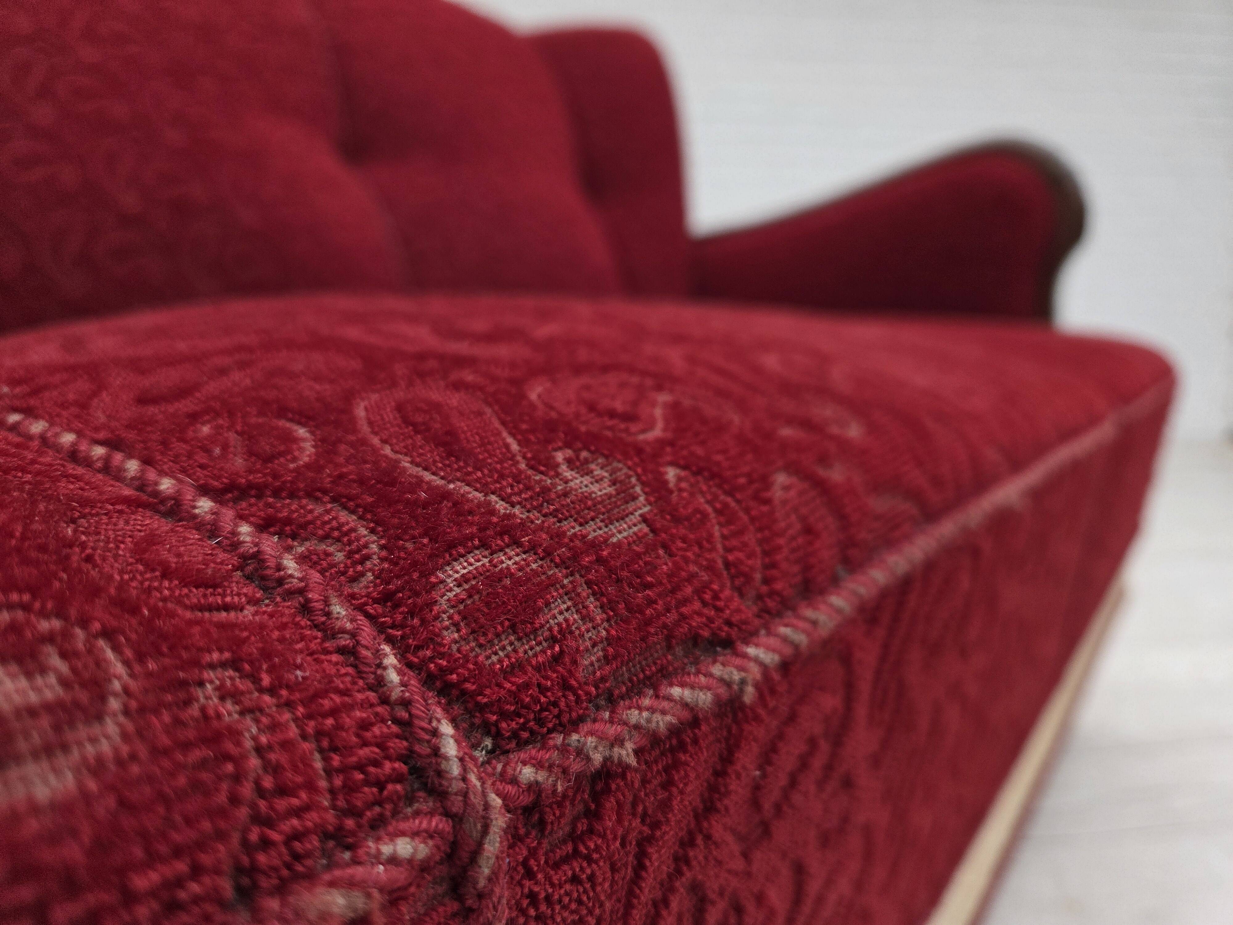 1950s, Danish 3-seater sofa, original red/beige furniture wool.