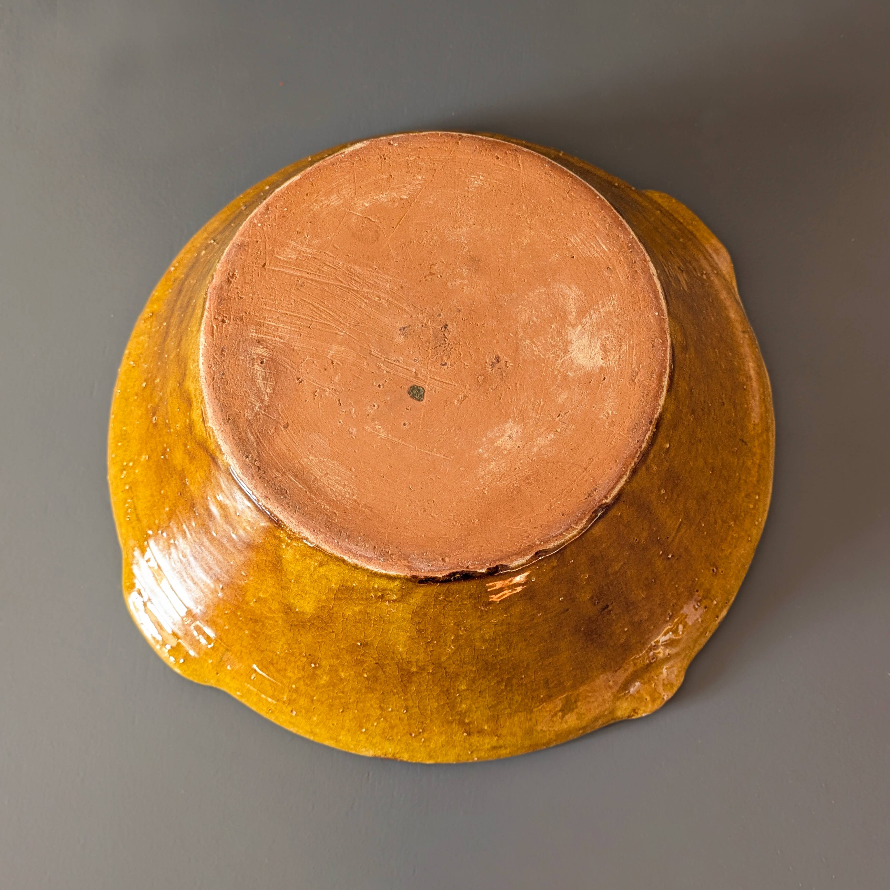 Antique handcrafted terracotta tian with yellow glaze – Occitanie