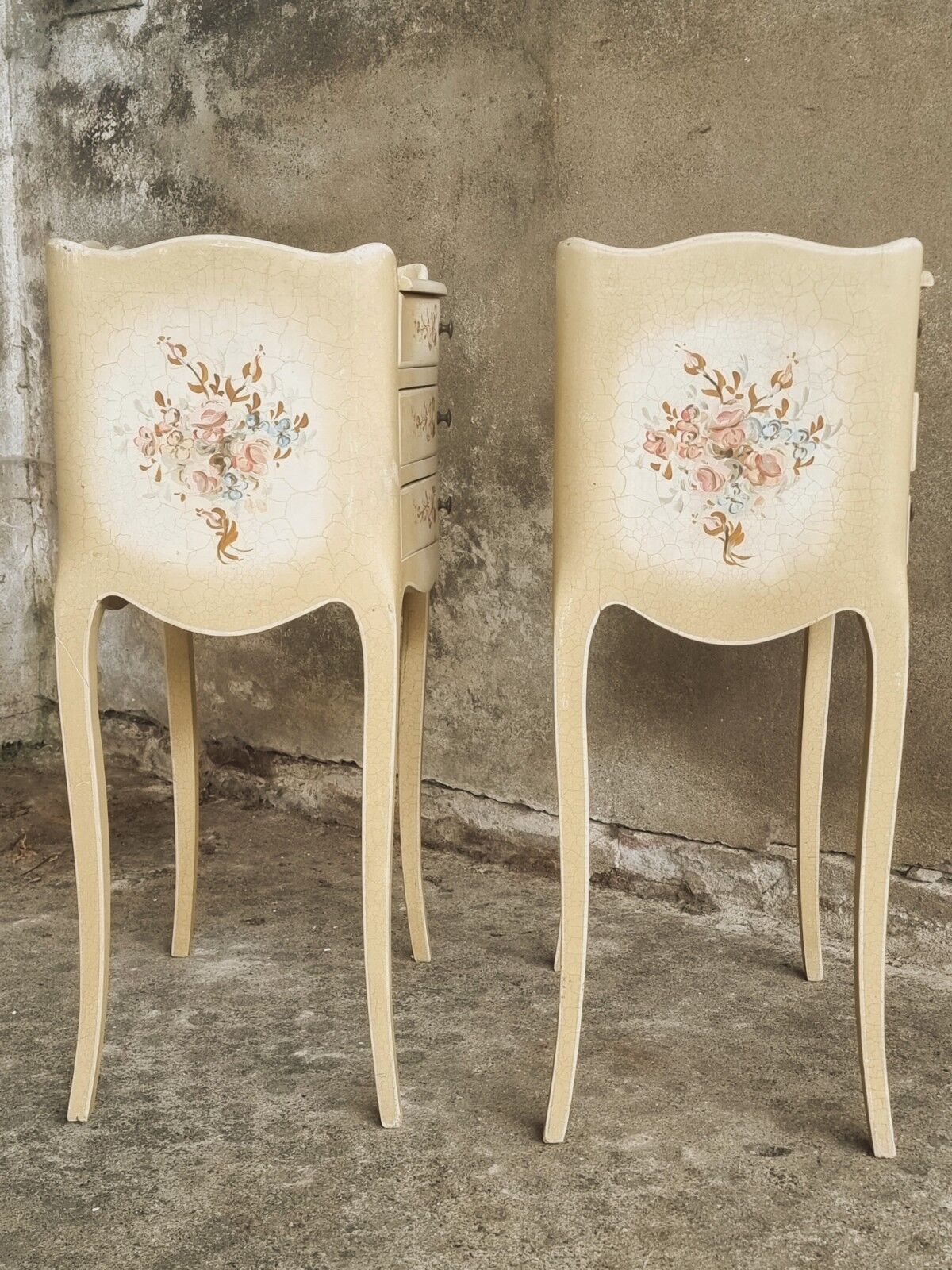 Set of bedside tables hand-painted Louis XV style