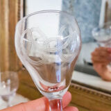 Set of 6 engraved crystal port or liqueur glasses