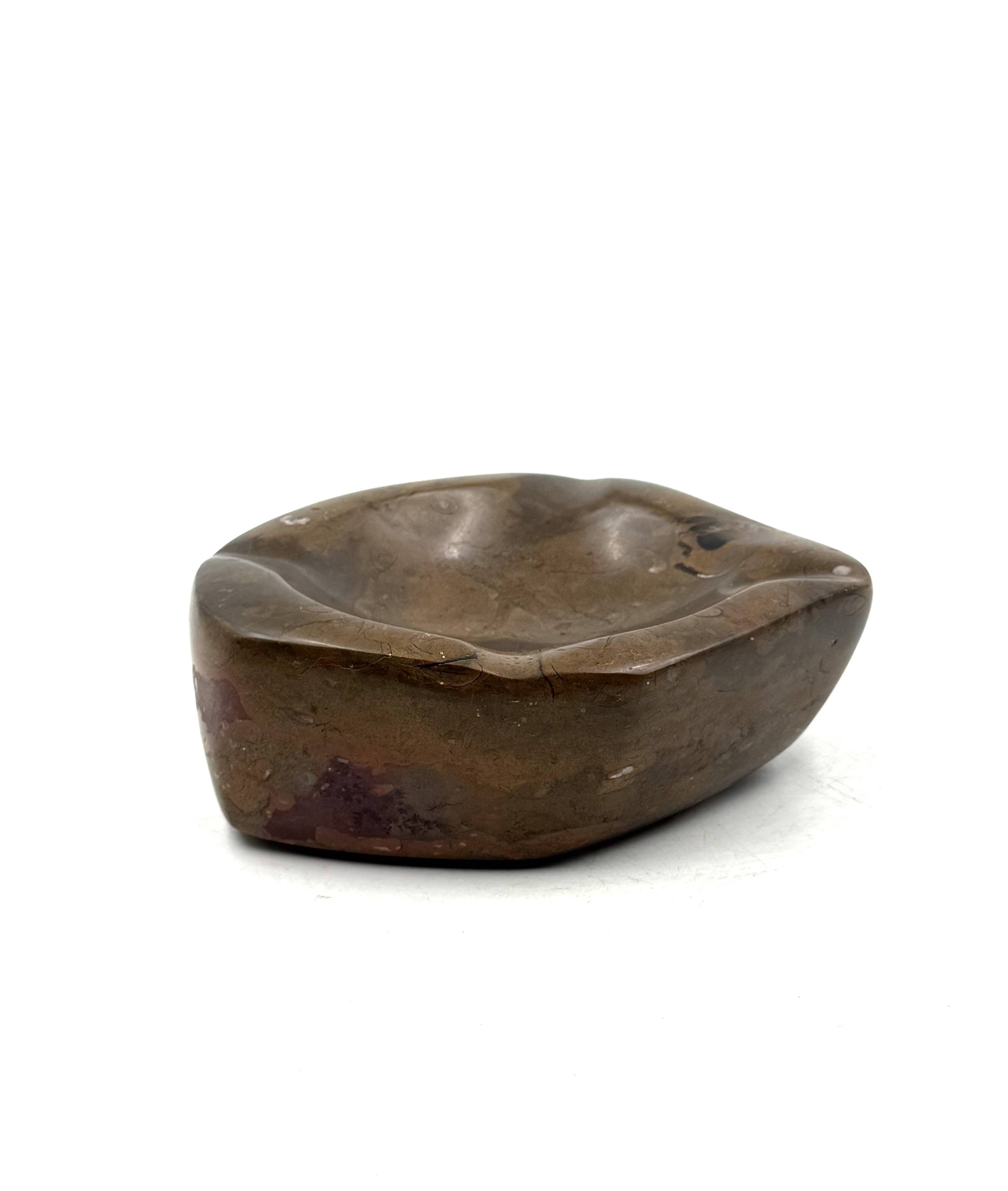 Luxury fossil brown marble ashtray bowl, France 1970s