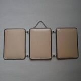 Barber mirror triptych chrome metal imitation cream leather vintage chain