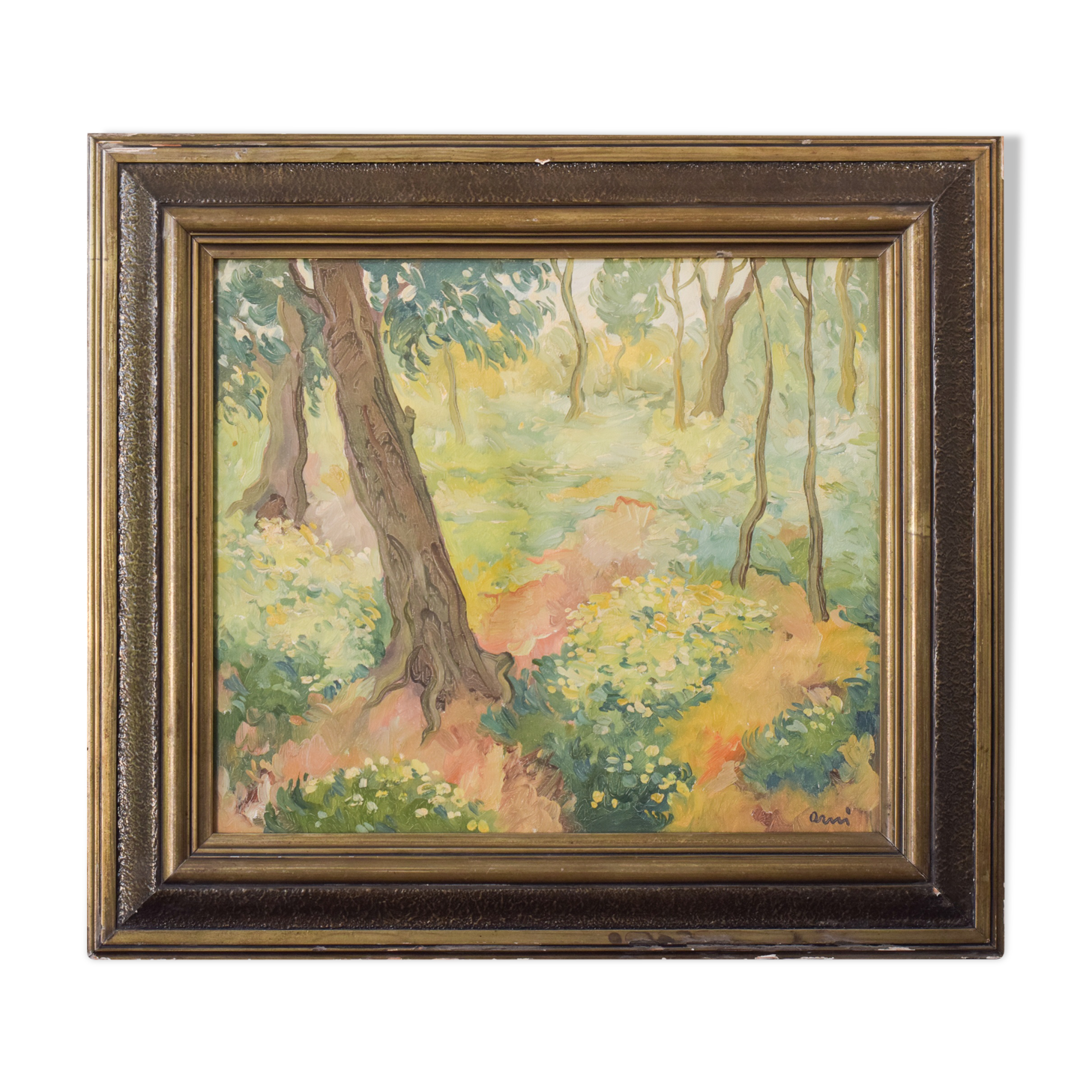 Impressionist wooded landscape with flowers