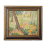 Impressionist wooded landscape with flowers