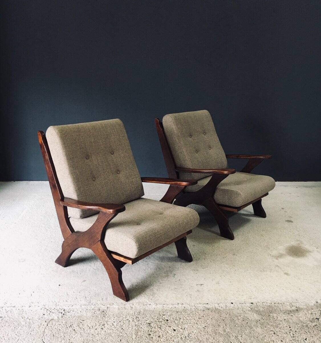 Rustic X Frame Lounge Chairs, Belgium, 1950s, Set of 2