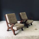 Rustic X Frame Lounge Chairs, Belgium, 1950s, Set of 2