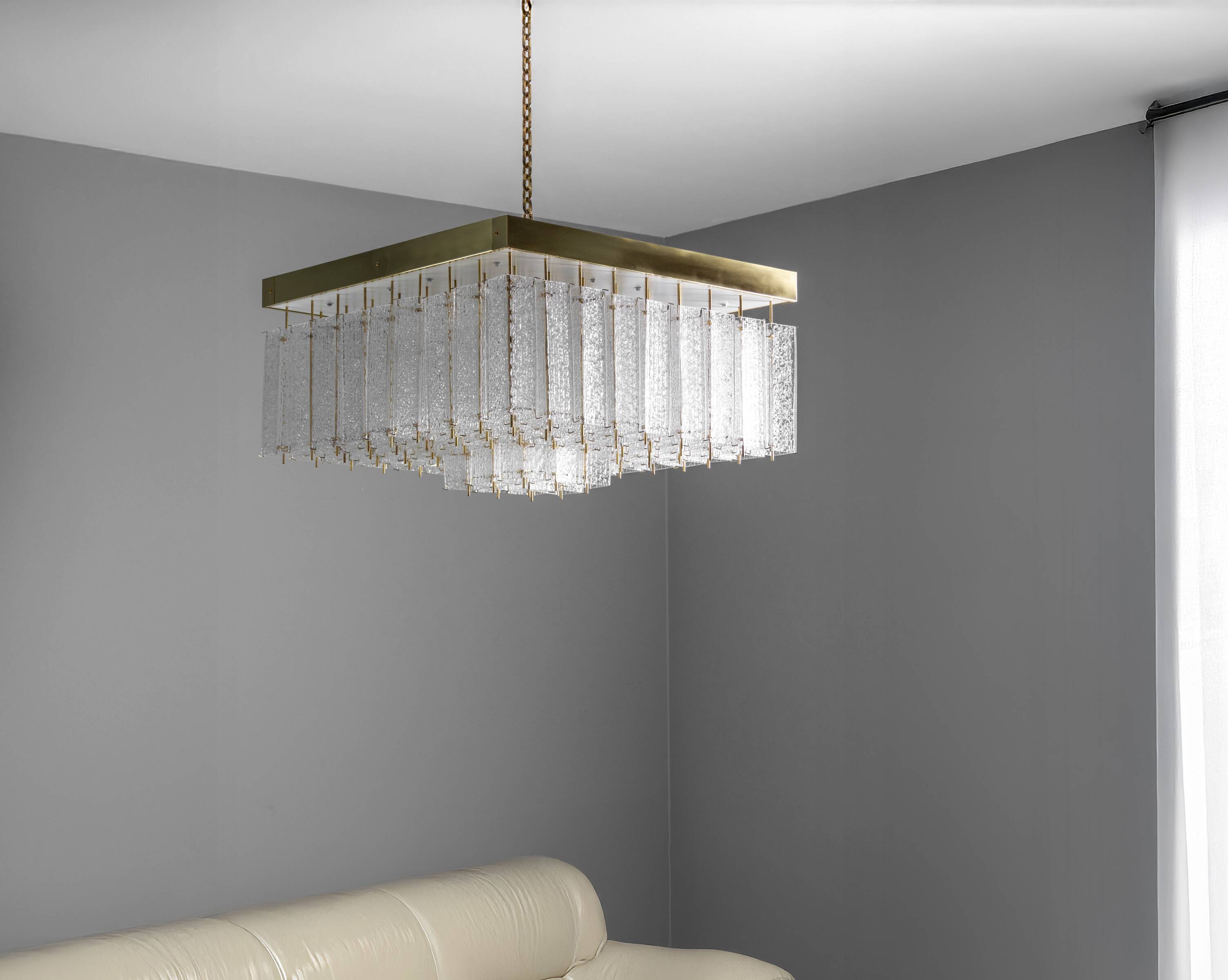 Bohemian flush-mount light in textured glass & brass, 1960s