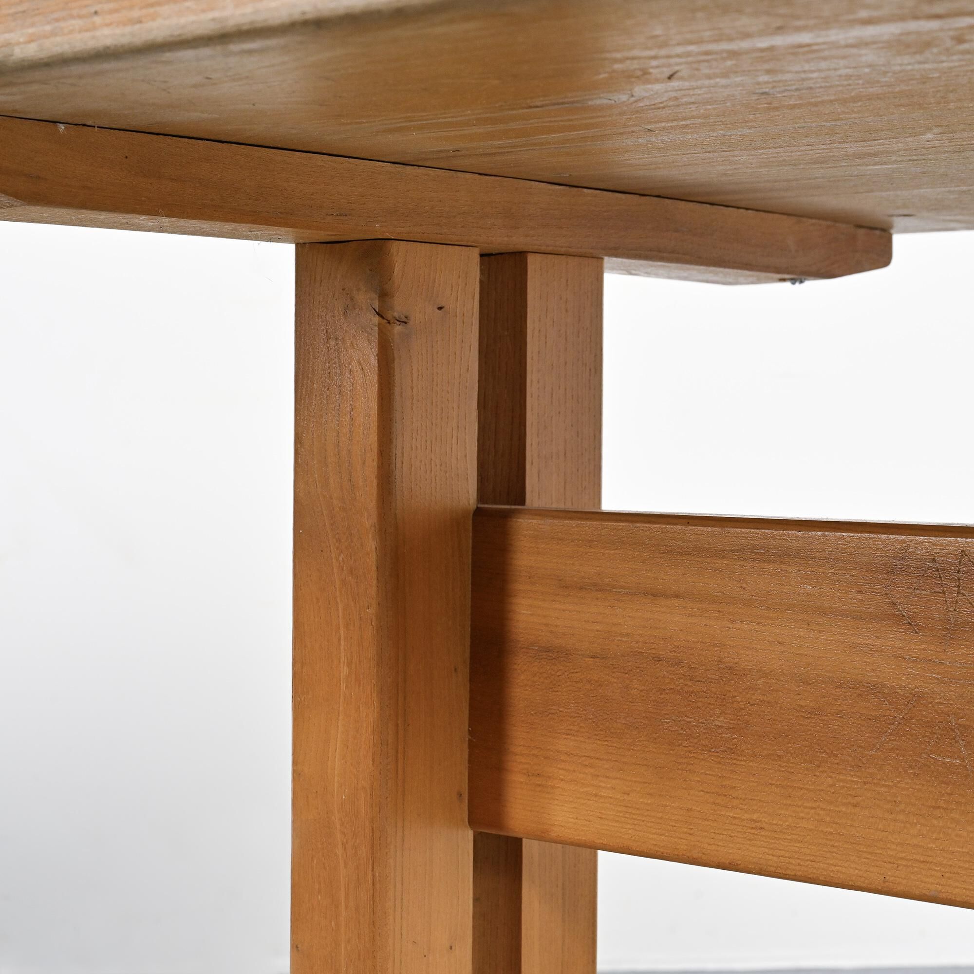 Dining table in solid elm, Les Arcs, France.
