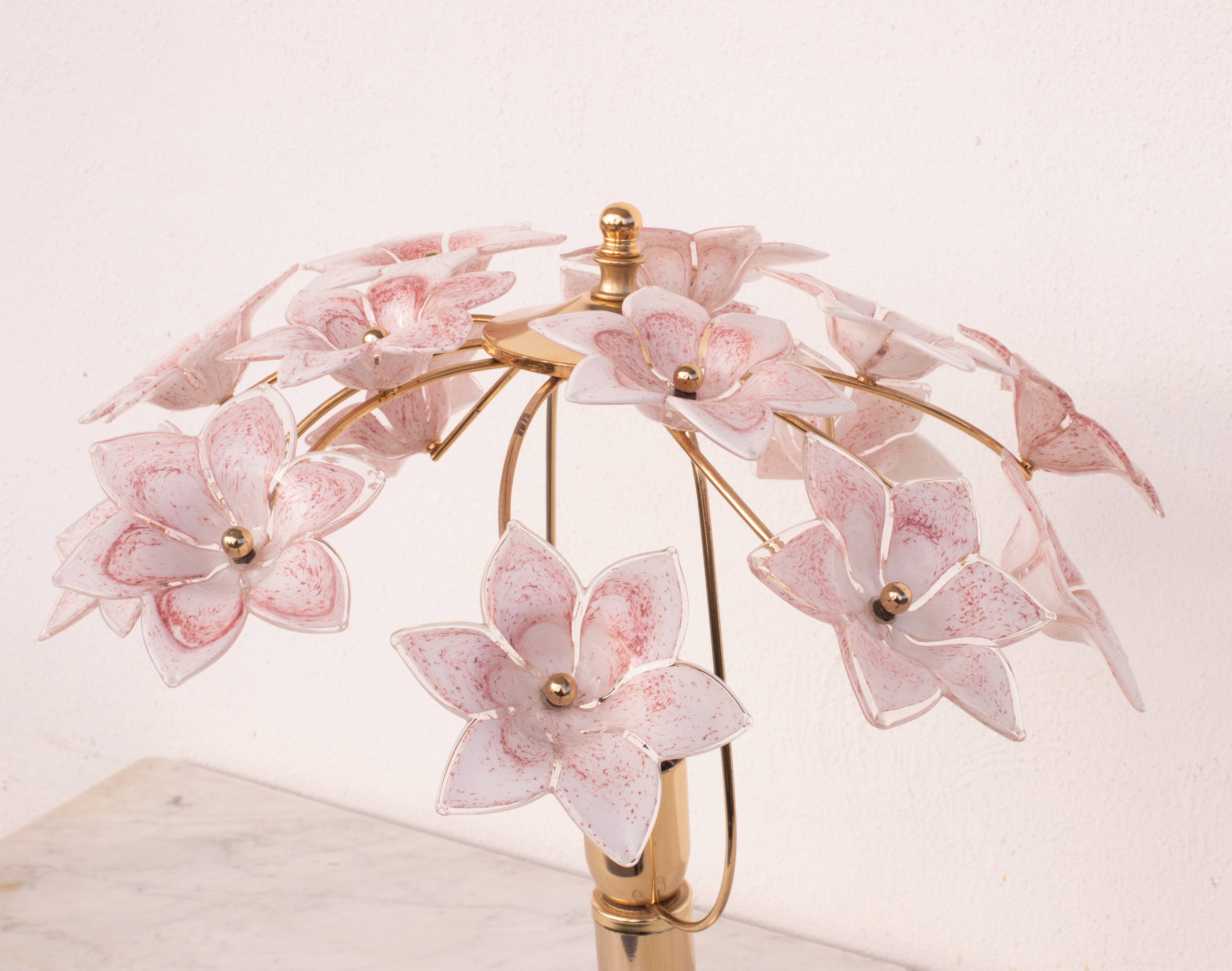 Amazing Murano Table Light Pink Flowers, 1980s